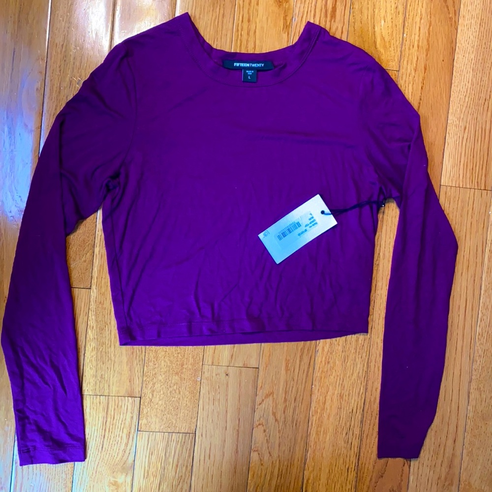 Cute FIFTEEN TWENTY purple long sleeve crop top